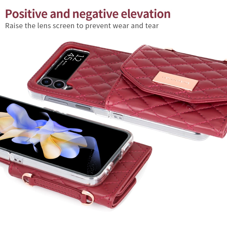 For Samsung Galaxy Z Flip4 VIETAO Rhombic Texture Wallet PU Phone Case with Long Lanyard(Red) - Galaxy Z Flip4 5G Cases by VIETAO | Online Shopping UK | buy2fix