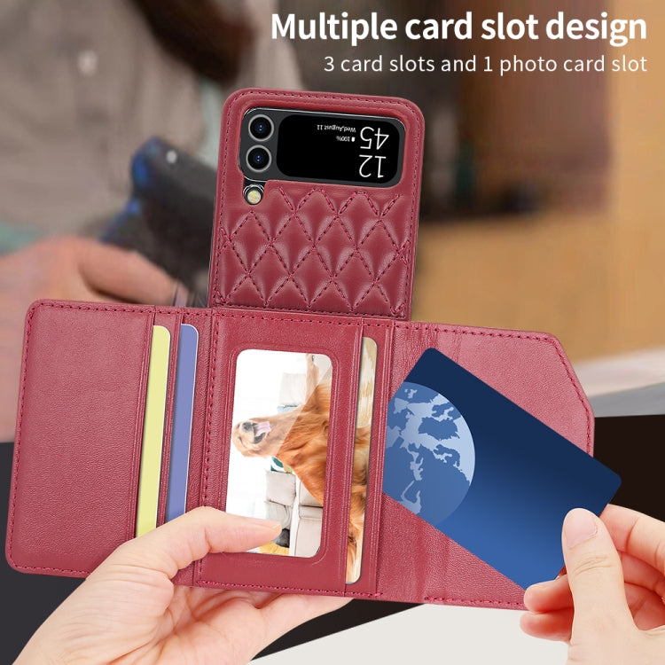 For Samsung Galaxy Z Flip4 VIETAO Rhombic Texture Wallet PU Phone Case with Long Lanyard(Red) - Galaxy Z Flip4 5G Cases by VIETAO | Online Shopping UK | buy2fix