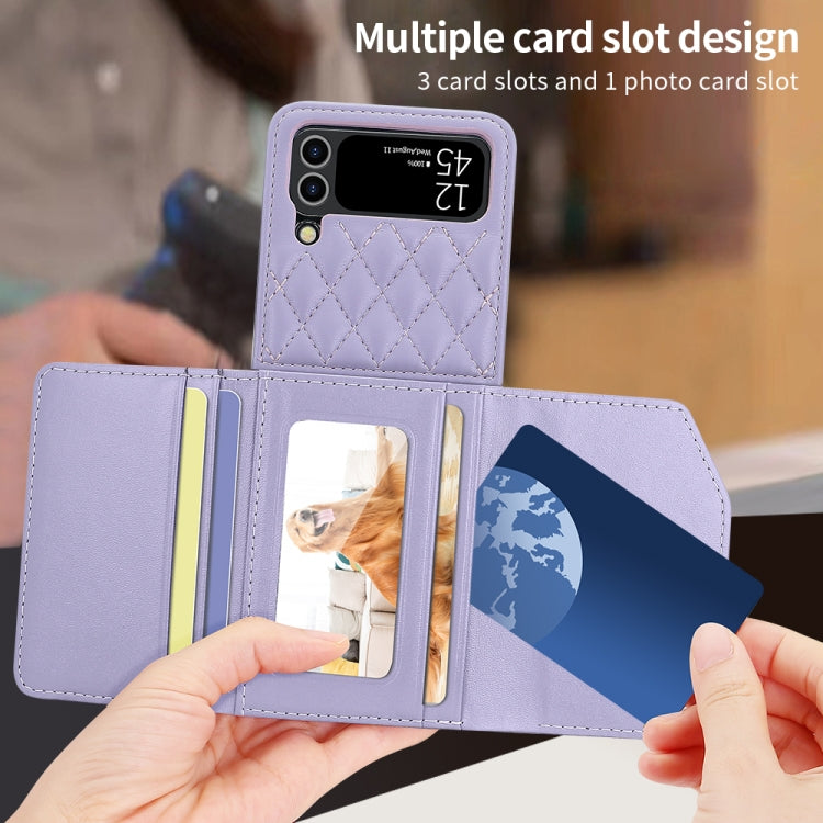 For Samsung Galaxy Z Flip4 VIETAO Rhombic Texture Wallet PU Phone Case with Long Lanyard(Purple) - Galaxy Z Flip4 5G Cases by VIETAO | Online Shopping UK | buy2fix
