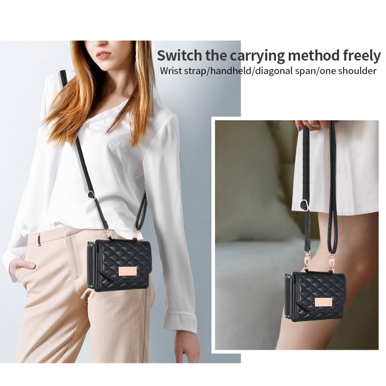 For Samsung Galaxy Z Flip3 5G VIETAO Rhombic Texture Wallet PU Phone Case with Long Lanyard(Black) - Galaxy Phone Cases by VIETAO | Online Shopping UK | buy2fix