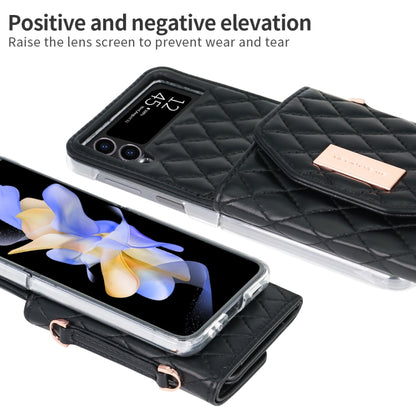 For Samsung Galaxy Z Flip3 5G VIETAO Rhombic Texture Wallet PU Phone Case with Long Lanyard(Black) - Galaxy Phone Cases by VIETAO | Online Shopping UK | buy2fix