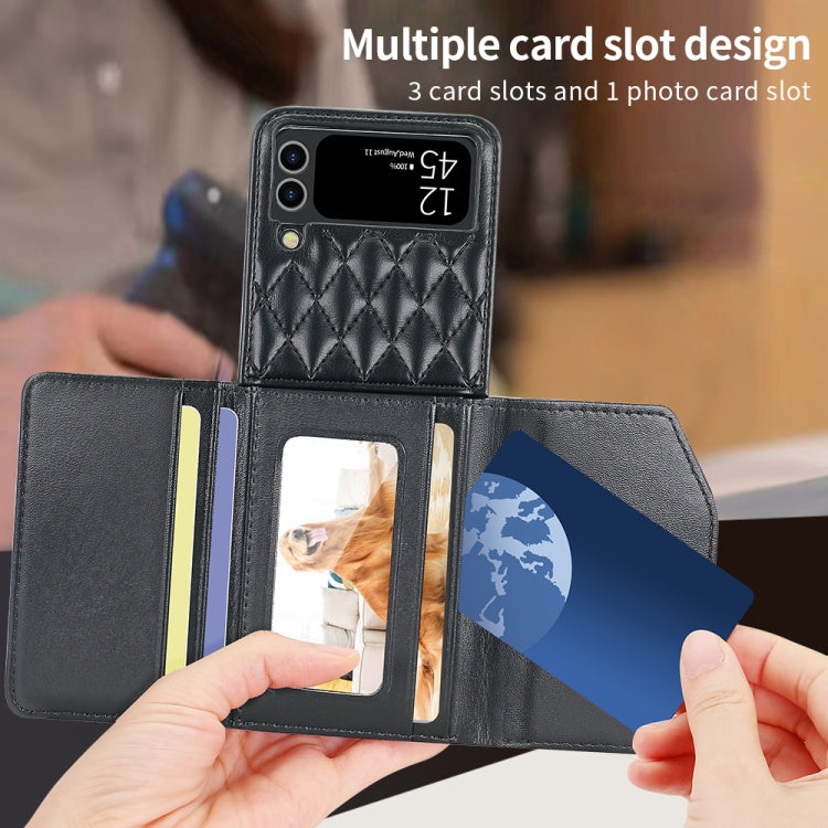 For Samsung Galaxy Z Flip3 5G VIETAO Rhombic Texture Wallet PU Phone Case with Long Lanyard(Black) - Galaxy Phone Cases by VIETAO | Online Shopping UK | buy2fix