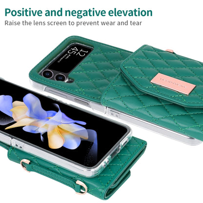 For Samsung Galaxy Z Flip3 5G VIETAO Rhombic Texture Wallet PU Phone Case with Long Lanyard(Green) - Galaxy Phone Cases by VIETAO | Online Shopping UK | buy2fix