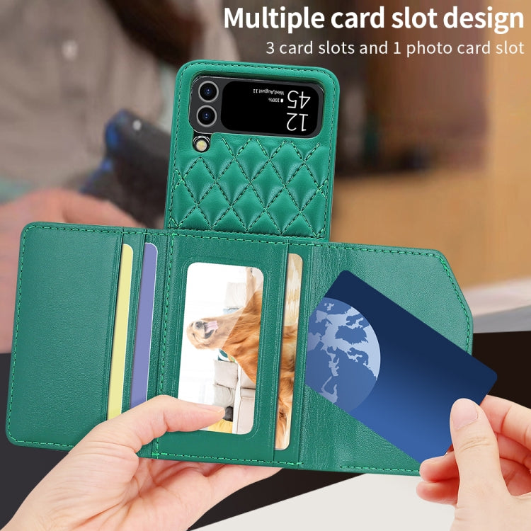 For Samsung Galaxy Z Flip3 5G VIETAO Rhombic Texture Wallet PU Phone Case with Long Lanyard(Green) - Galaxy Phone Cases by VIETAO | Online Shopping UK | buy2fix