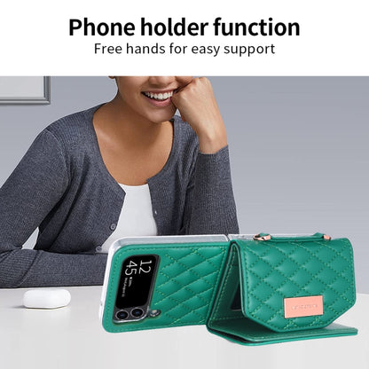 For Samsung Galaxy Z Flip3 5G VIETAO Rhombic Texture Wallet PU Phone Case with Long Lanyard(Green) - Galaxy Phone Cases by VIETAO | Online Shopping UK | buy2fix