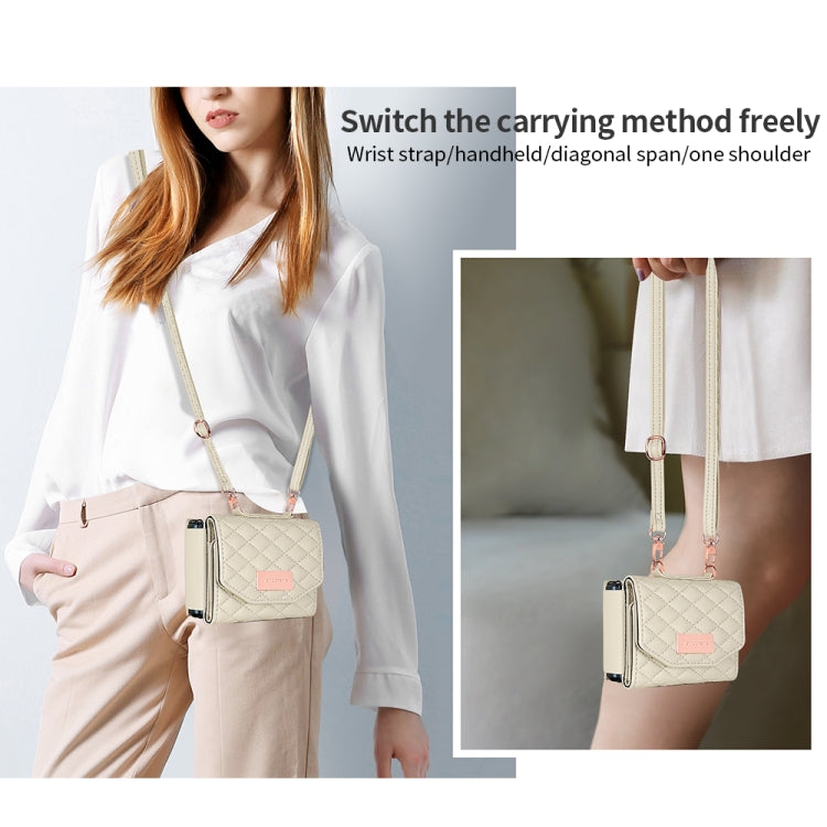 For Samsung Galaxy Z Flip3 5G VIETAO Rhombic Texture Wallet PU Phone Case with Long Lanyard(Beige) - Galaxy Phone Cases by VIETAO | Online Shopping UK | buy2fix