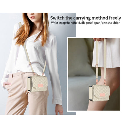 For Samsung Galaxy Z Flip3 5G VIETAO Rhombic Texture Wallet PU Phone Case with Long Lanyard(Beige) - Galaxy Phone Cases by VIETAO | Online Shopping UK | buy2fix