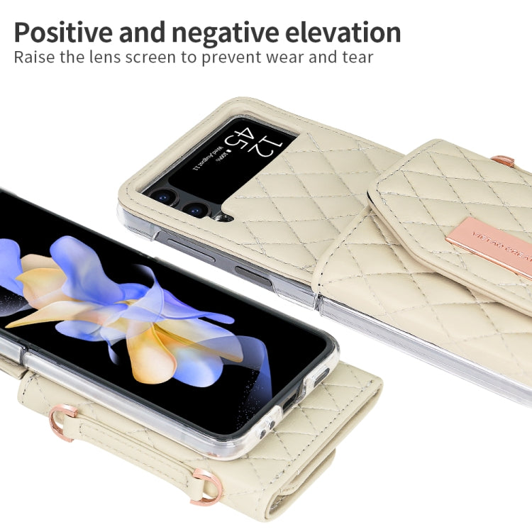 For Samsung Galaxy Z Flip3 5G VIETAO Rhombic Texture Wallet PU Phone Case with Long Lanyard(Beige) - Galaxy Phone Cases by VIETAO | Online Shopping UK | buy2fix