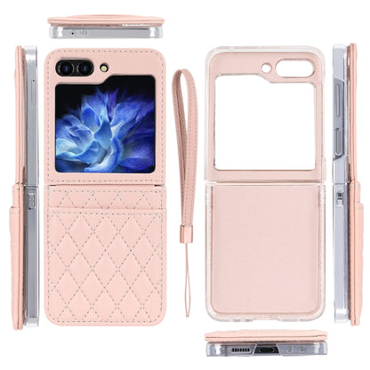 For Samsung Galaxy Z Flip6 / Flip7 FE VIETAO Rhombic Texture PU Card Slot Phone Case with Lanyard(Pink) - Galaxy Z Flip6 5G Cases by VIETAO | Online Shopping UK | buy2fix