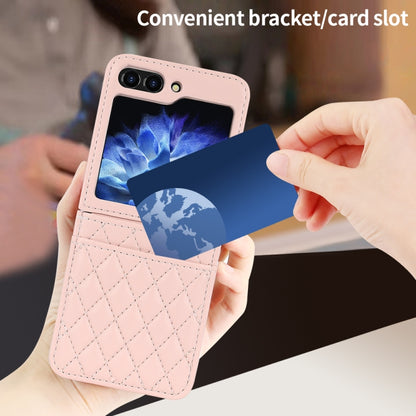 For Samsung Galaxy Z Flip6 / Flip7 FE VIETAO Rhombic Texture PU Card Slot Phone Case with Lanyard(Pink) - Galaxy Z Flip6 5G Cases by VIETAO | Online Shopping UK | buy2fix