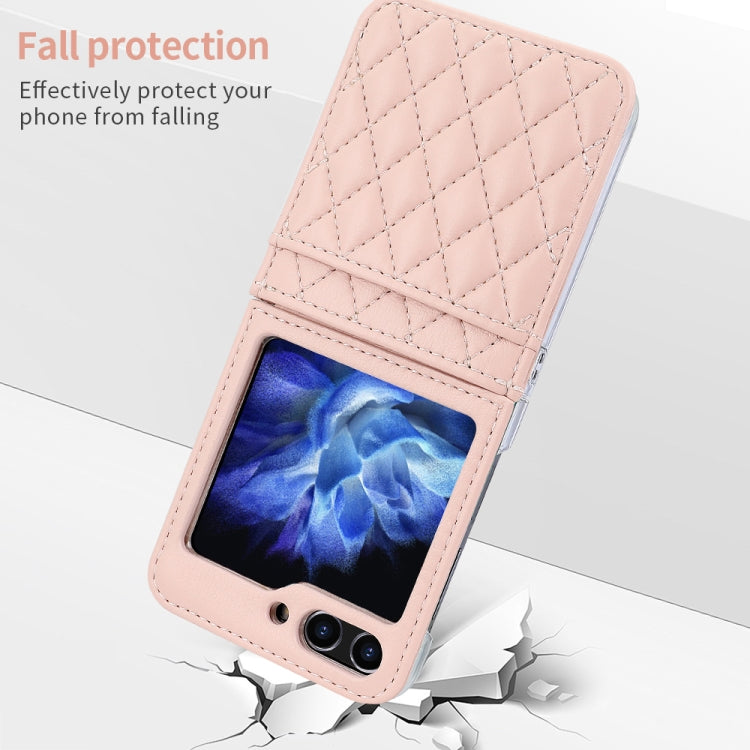 For Samsung Galaxy Z Flip6 / Flip7 FE VIETAO Rhombic Texture PU Card Slot Phone Case with Lanyard(Pink) - Galaxy Z Flip6 5G Cases by VIETAO | Online Shopping UK | buy2fix