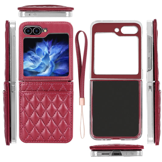 For Samsung Galaxy Z Flip6 / Flip7 FE VIETAO Rhombic Texture PU Card Slot Phone Case with Lanyard(Red) - Galaxy Z Flip6 5G Cases by VIETAO | Online Shopping UK | buy2fix