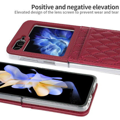 For Samsung Galaxy Z Flip6 / Flip7 FE VIETAO Rhombic Texture PU Card Slot Phone Case with Lanyard(Red) - Galaxy Z Flip6 5G Cases by VIETAO | Online Shopping UK | buy2fix