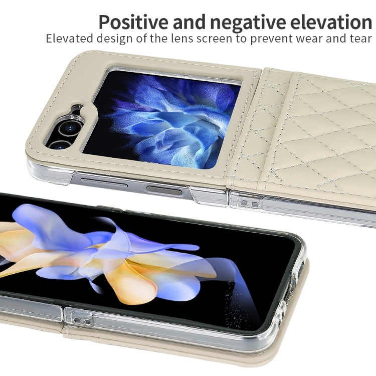For Samsung Galaxy Z Flip6 / Flip7 FE VIETAO Rhombic Texture PU Card Slot Phone Case with Lanyard(Beige) - Galaxy Z Flip6 5G Cases by VIETAO | Online Shopping UK | buy2fix