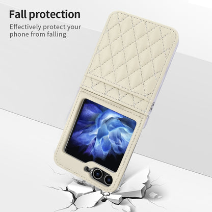 For Samsung Galaxy Z Flip6 / Flip7 FE VIETAO Rhombic Texture PU Card Slot Phone Case with Lanyard(Beige) - Galaxy Z Flip6 5G Cases by VIETAO | Online Shopping UK | buy2fix