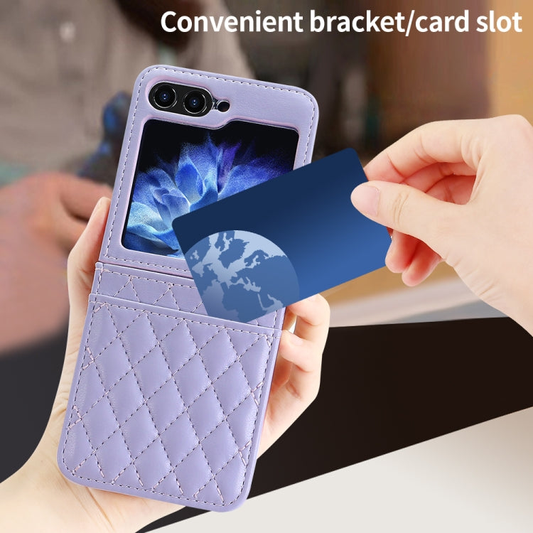 For Samsung Galaxy Z Flip6 / Flip7 FE VIETAO Rhombic Texture PU Card Slot Phone Case with Lanyard(Purple) - Galaxy Z Flip6 5G Cases by VIETAO | Online Shopping UK | buy2fix