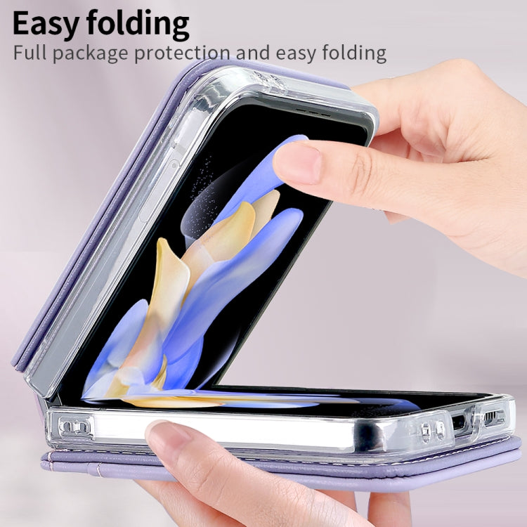 For Samsung Galaxy Z Flip6 / Flip7 FE VIETAO Rhombic Texture PU Card Slot Phone Case with Lanyard(Purple) - Galaxy Z Flip6 5G Cases by VIETAO | Online Shopping UK | buy2fix