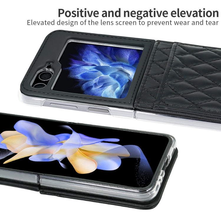 For Samsung Galaxy Z Flip5 VIETAO Rhombic Texture PU Card Slot Phone Case with Lanyard(Black) - Galaxy Z Flip5 Cases by VIETAO | Online Shopping UK | buy2fix