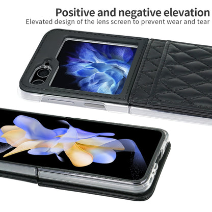 For Samsung Galaxy Z Flip5 VIETAO Rhombic Texture PU Card Slot Phone Case with Lanyard(Black) - Galaxy Z Flip5 Cases by VIETAO | Online Shopping UK | buy2fix