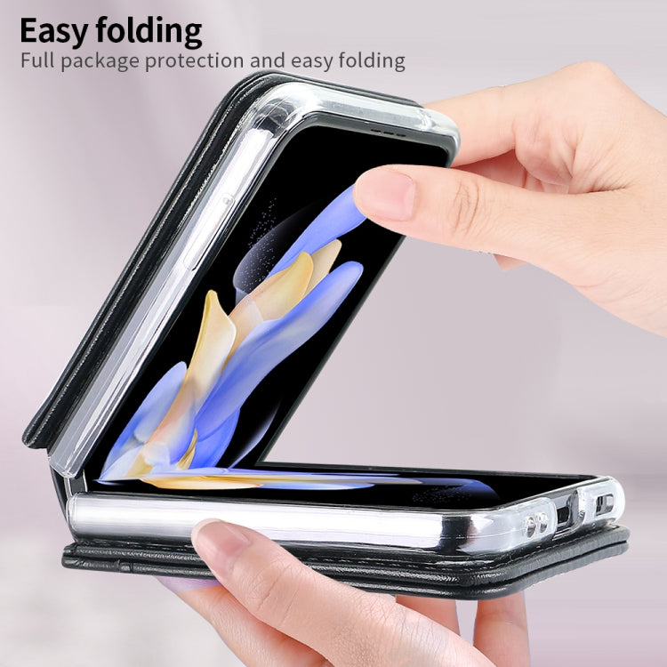 For Samsung Galaxy Z Flip5 VIETAO Rhombic Texture PU Card Slot Phone Case with Lanyard(Black) - Galaxy Z Flip5 Cases by VIETAO | Online Shopping UK | buy2fix