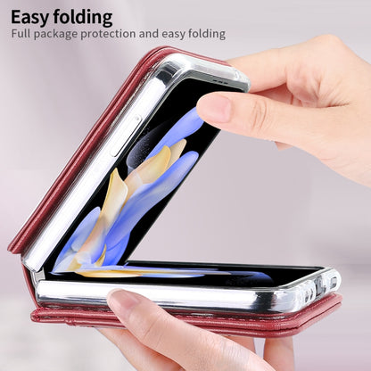 For Samsung Galaxy Z Flip5 VIETAO Rhombic Texture PU Card Slot Phone Case with Lanyard(Red) - Galaxy Z Flip5 Cases by VIETAO | Online Shopping UK | buy2fix