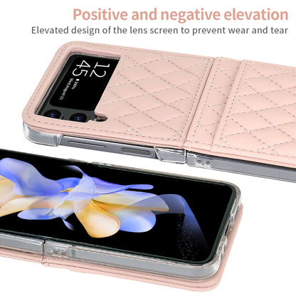 For Samsung Galaxy Z Flip4 VIETAO Rhombic Texture PU Card Slot Phone Case with Lanyard(Pink) - Galaxy Z Flip4 5G Cases by VIETAO | Online Shopping UK | buy2fix