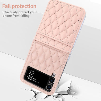 For Samsung Galaxy Z Flip4 VIETAO Rhombic Texture PU Card Slot Phone Case with Lanyard(Pink) - Galaxy Z Flip4 5G Cases by VIETAO | Online Shopping UK | buy2fix