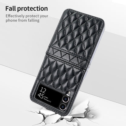 For Samsung Galaxy Z Flip4 VIETAO Rhombic Texture PU Card Slot Phone Case with Lanyard(Black) - Galaxy Z Flip4 5G Cases by VIETAO | Online Shopping UK | buy2fix