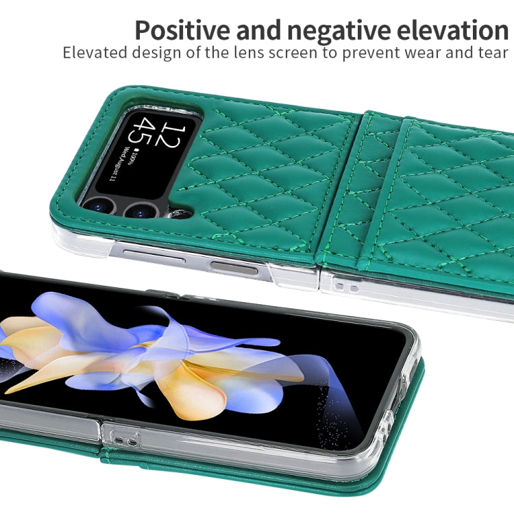 For Samsung Galaxy Z Flip4 VIETAO Rhombic Texture PU Card Slot Phone Case with Lanyard(Green) - Galaxy Z Flip4 5G Cases by VIETAO | Online Shopping UK | buy2fix