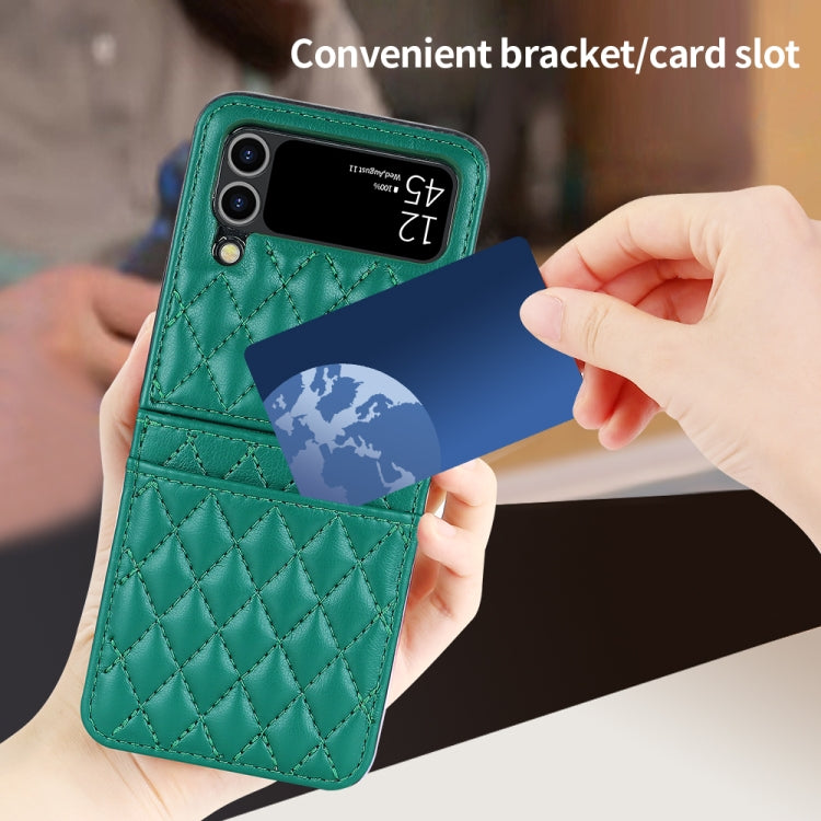 For Samsung Galaxy Z Flip4 VIETAO Rhombic Texture PU Card Slot Phone Case with Lanyard(Green) - Galaxy Z Flip4 5G Cases by VIETAO | Online Shopping UK | buy2fix