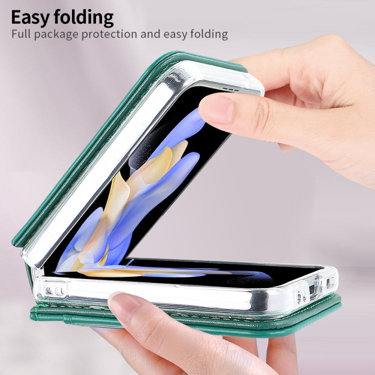 For Samsung Galaxy Z Flip4 VIETAO Rhombic Texture PU Card Slot Phone Case with Lanyard(Green) - Galaxy Z Flip4 5G Cases by VIETAO | Online Shopping UK | buy2fix
