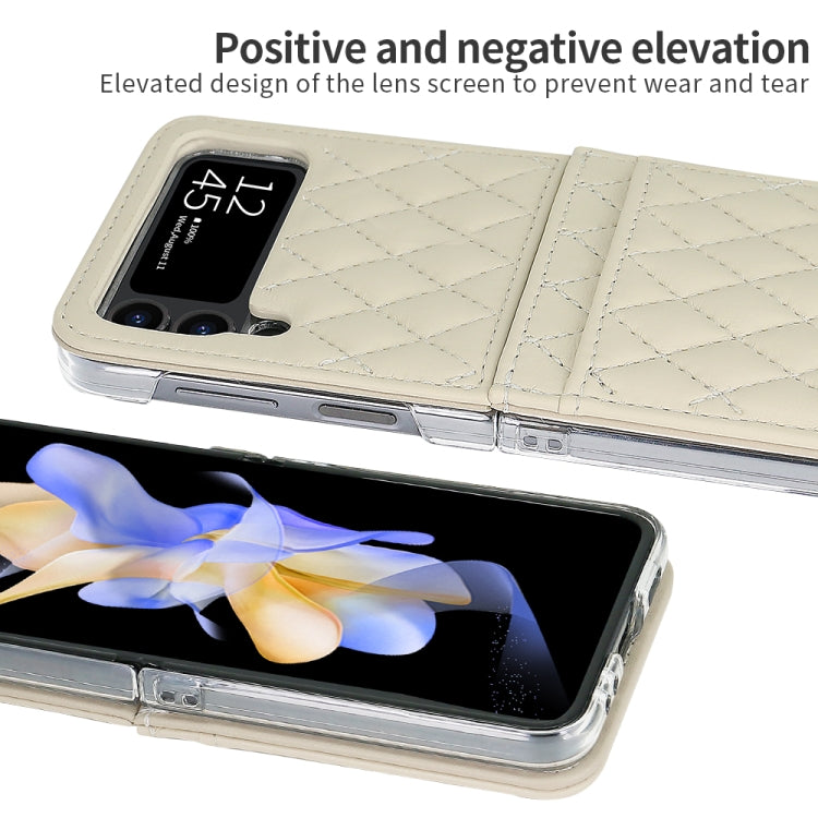 For Samsung Galaxy Z Flip4 VIETAO Rhombic Texture PU Card Slot Phone Case with Lanyard(Beige) - Galaxy Z Flip4 5G Cases by VIETAO | Online Shopping UK | buy2fix