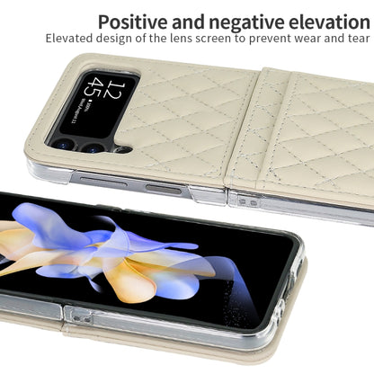 For Samsung Galaxy Z Flip4 VIETAO Rhombic Texture PU Card Slot Phone Case with Lanyard(Beige) - Galaxy Z Flip4 5G Cases by VIETAO | Online Shopping UK | buy2fix