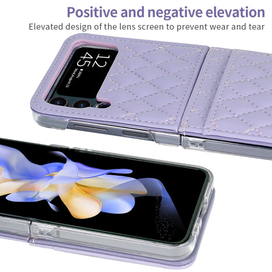 For Samsung Galaxy Z Flip4 VIETAO Rhombic Texture PU Card Slot Phone Case with Lanyard(Purple) - Galaxy Z Flip4 5G Cases by VIETAO | Online Shopping UK | buy2fix