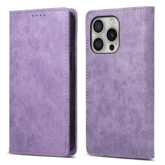 For iPhone 16 Pro Business Solid Color Magnetic RFID Leather Phone Case(Purple) - iPhone 16 Pro Cases by buy2fix | Online Shopping UK | buy2fix