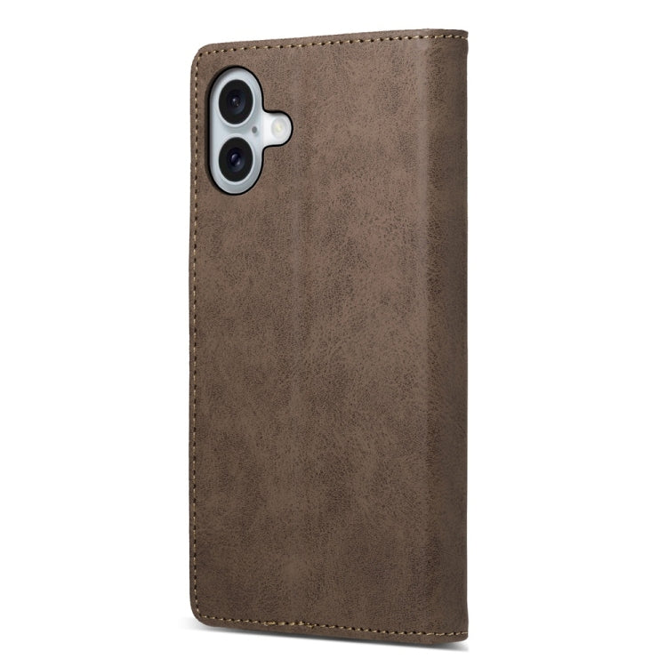 For iPhone 16 Plus Business Solid Color Magnetic RFID Leather Phone Case(Brown) - iPhone 16 Plus Cases by buy2fix | Online Shopping UK | buy2fix