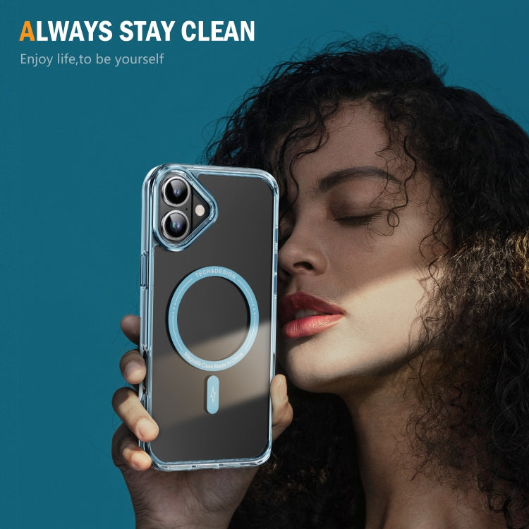 For iPhone 16 Airbag Magsafe PC Hybrid TPU Phone Case(Clear Blue) by buy2fix