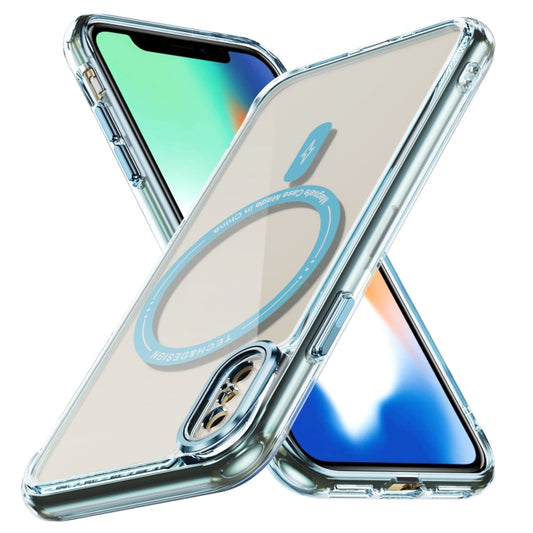 For iPhone XS Max Airbag Magsafe PC Hybrid TPU Phone Case(Clear Blue) by buy2fix