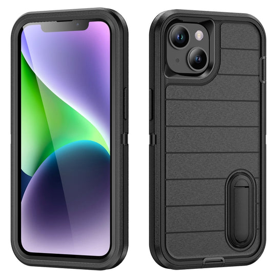 For iPhone 14 Defender Gen2 Rugged PC + Silicone Phone Case with Holder(Black)
