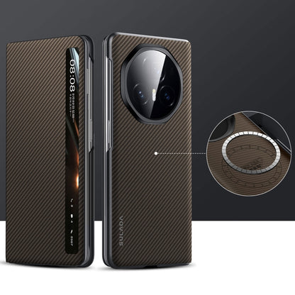 For Honor Magic V3 SULADA Kevlar 600D Texture Smart Window Leather Phone Case(Brown) - Honor Cases by SULADA | Online Shopping UK | buy2fix
