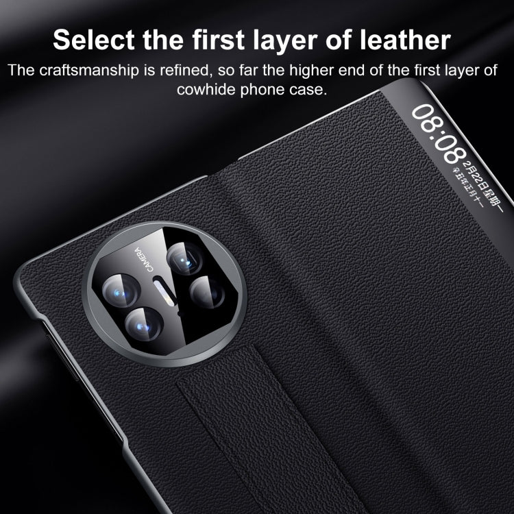 For Huawei Mate X5 / X3 SULADA Smart Series Wristband Holder Smart View Window Genuine Leather Phone Case(Black) - Huawei Cases by SULADA | Online Shopping UK | buy2fix