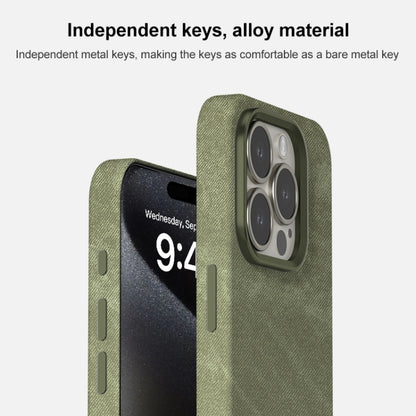 For iPhone 14 Skin Feel Denim Leather MagSafe Phone Case(Khaki Green) by buy2fix