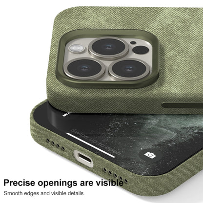 For iPhone 14 Skin Feel Denim Leather MagSafe Phone Case(Khaki Green) by buy2fix