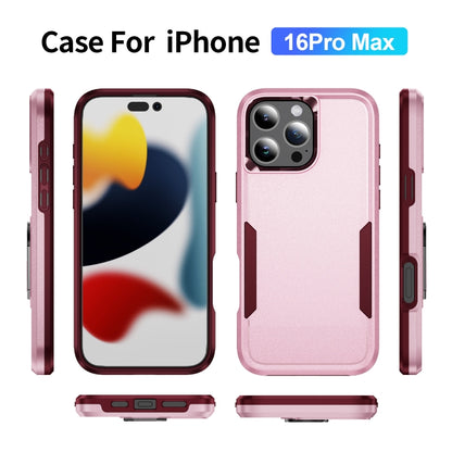For iPhone 16 Pro Max Pioneer Armor Heavy Duty PC + TPU Phone Case(Pink+Rose Red) by buy2fix