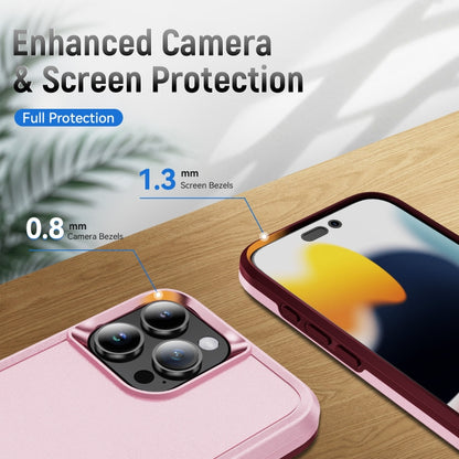 For iPhone 16 Pro Max Pioneer Armor Heavy Duty PC + TPU Phone Case(Pink+Rose Red) by buy2fix
