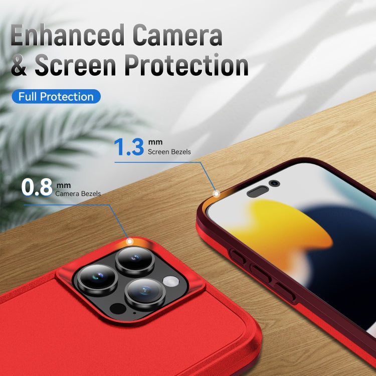 For iPhone 16 Pro Max Pioneer Armor Heavy Duty PC + TPU Phone Case(Red+Rose Red) by buy2fix