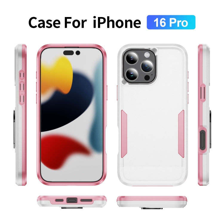 For iPhone 16 Pro Pioneer Armor Heavy Duty PC + TPU Phone Case(White+Pink) by buy2fix