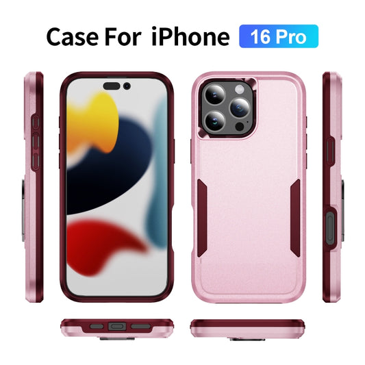 For iPhone 16 Pro Pioneer Armor Heavy Duty PC + TPU Phone Case(Pink+Rose Red) by buy2fix