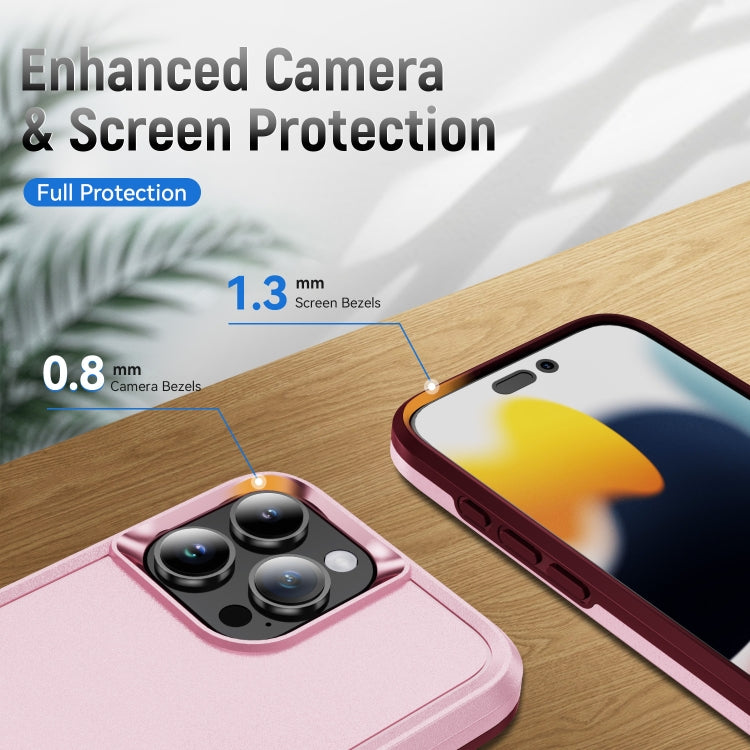 For iPhone 16 Pro Pioneer Armor Heavy Duty PC + TPU Phone Case(Pink+Rose Red) by buy2fix