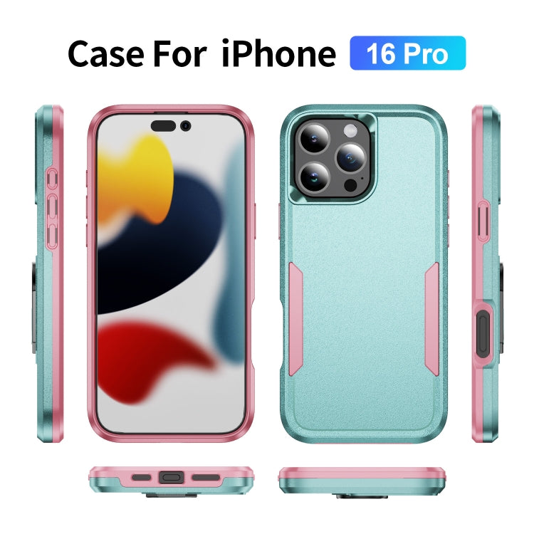 For iPhone 16 Pro Pioneer Armor Heavy Duty PC + TPU Phone Case(Green+Pink) by buy2fix